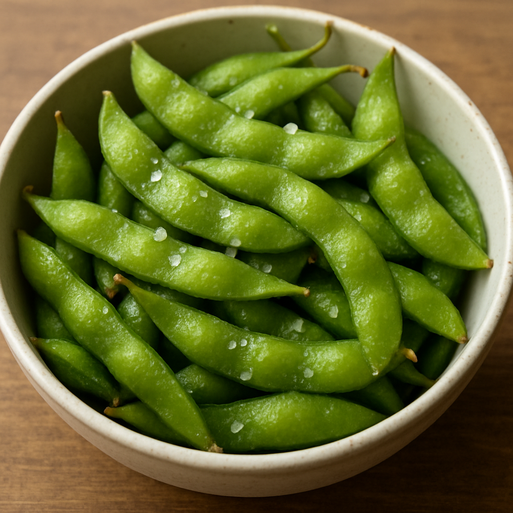Bowl of Steamed Edamame with Sea Salt