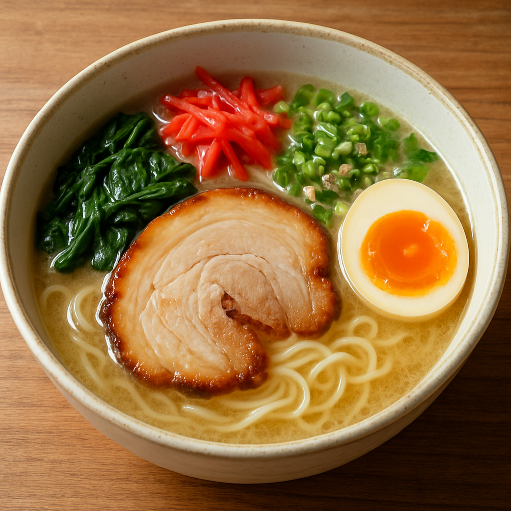 Bowl of Shirodashi Ramen with vibrant toppings
