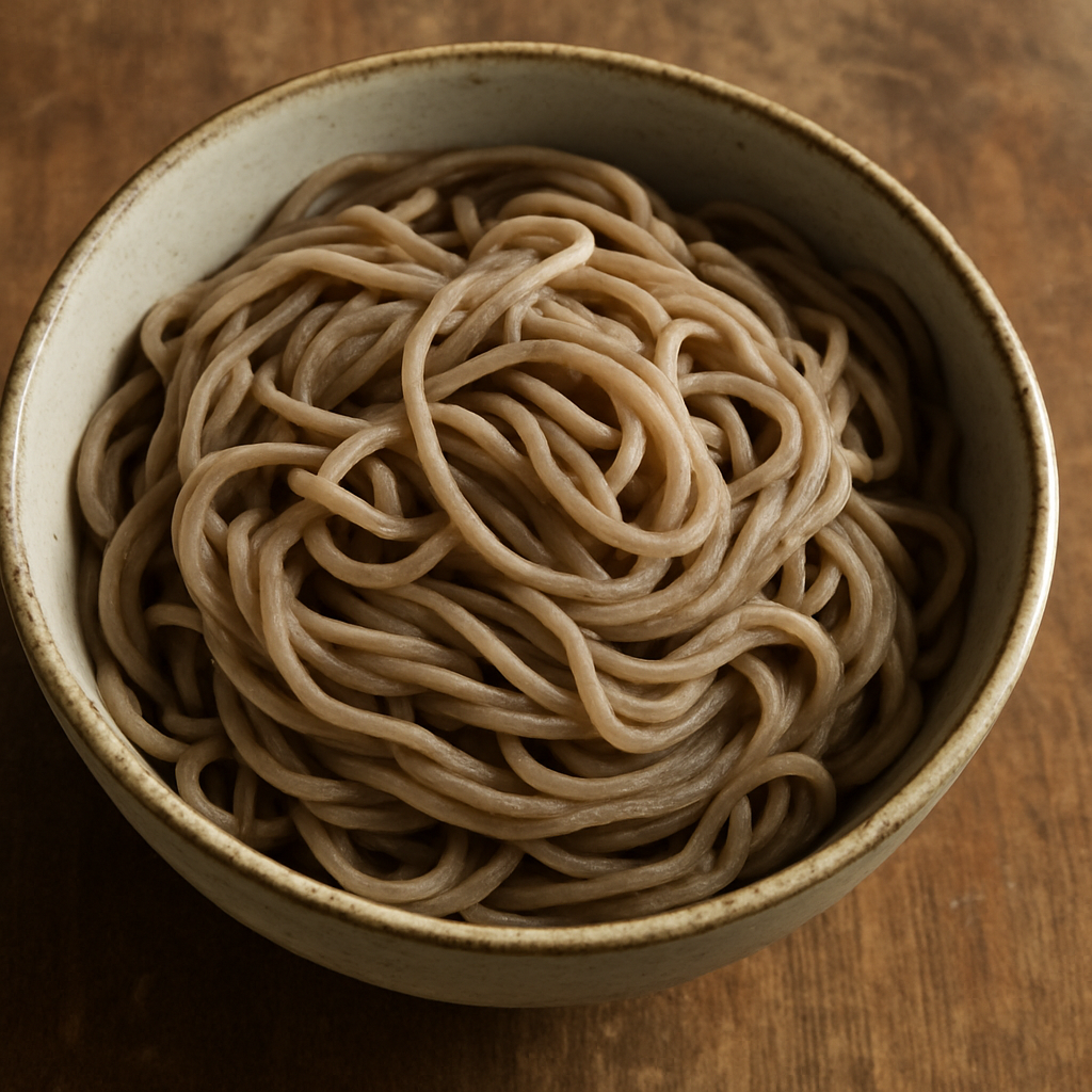 Buckwheat noodles in a bowl